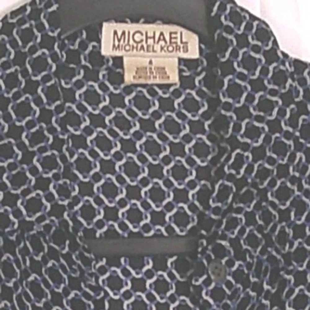 MICHAEL KORS Black Blue Geometric Print Long Sleeve Button Down‎ Shirt Top